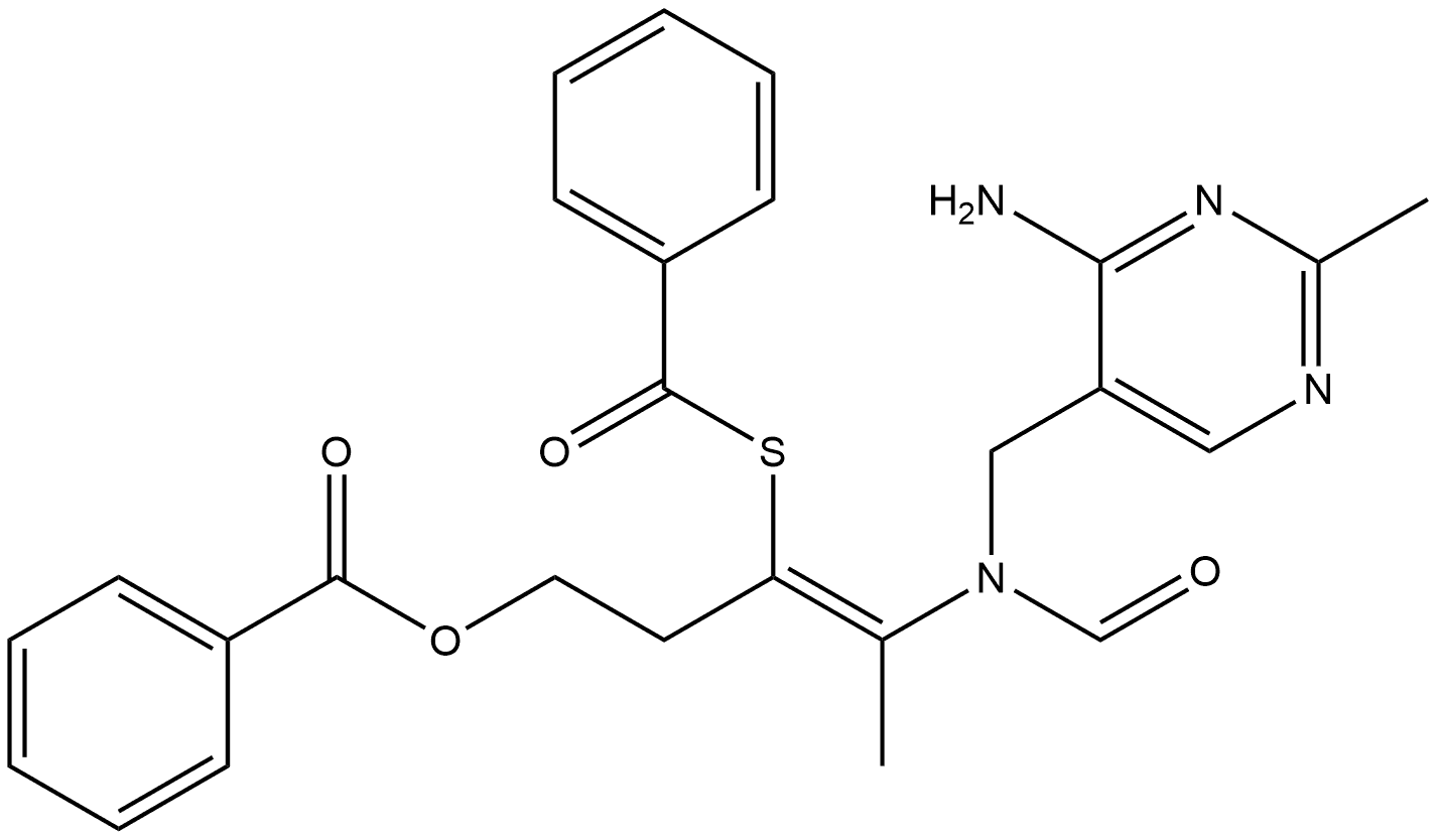 S-[(1Z)-2-[[(4-Amino-2-methyl-5-pyrimidinyl)methyl]formylamino]-1-[2-(benzoyloxy)ethyl]-1-propen-1-yl] benzenecarbothioate Struktur