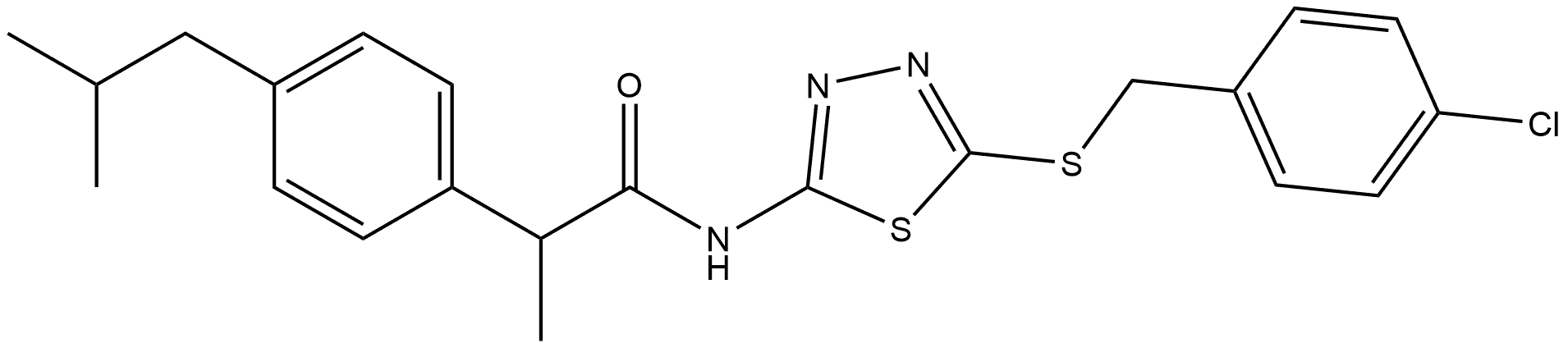 N-[5-[[(4-Chlorophenyl)methyl]thio]-1,3,4-thiadiazol-2-yl]-α-methyl-4-(2-methylpropyl)benzeneacetamide Struktur