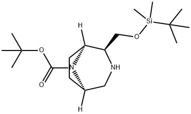 3,8-Diazabicyclo[3.2.1]octane-8-carboxylic acid, 2-[[[(1,1-dimethylethyl)dimethylsilyl]oxy]methyl]-, 1,1-dimethylethyl ester, (1S,2S,5R)- Struktur