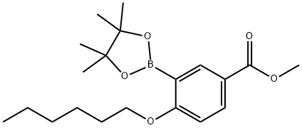 Benzoic acid, 4-(hexyloxy)-3-(4,4,5,5-tetramethyl-1,3,2-dioxaborolan-2-yl)-, methyl ester Struktur