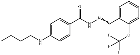 Benzoic acid, 4-(butylamino)-, 2-[[2-(trifluoromethoxy)phenyl]methylene]hydrazide Struktur