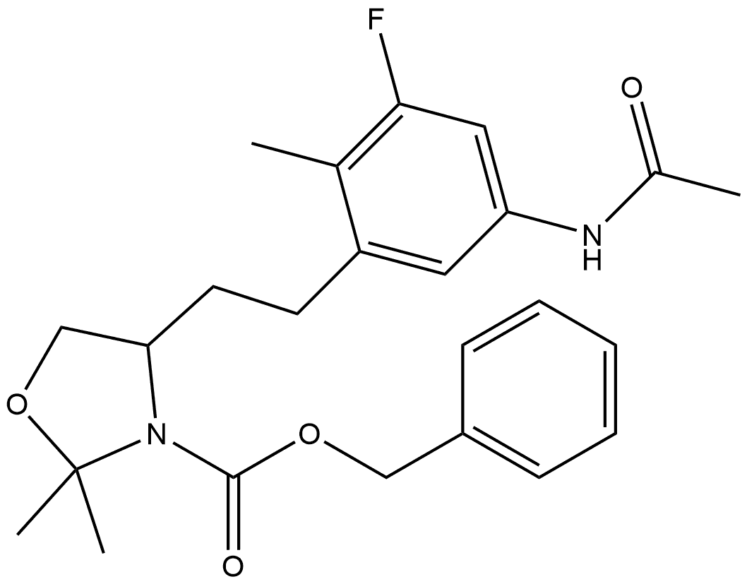 benzyl 4-(5-acetamido-3-fluoro-2-methylphenethyl)-2,2-dimethyloxazolidine-3-carboxylate Struktur