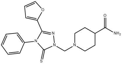 1-[[3-(furan-2-yl)-4-phenyl-5-sulfanylidene-1,2,4-triazol-1-yl]methyl]piperidine-4-carboxamide Struktur