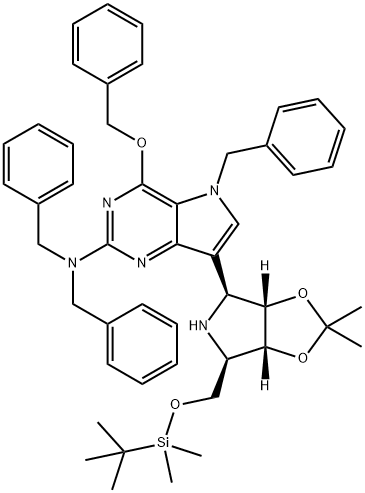 5H-Pyrrolo3,2-dpyrimidin-2-amine, 7-(3aS,4S,6R,6aR)-6-(1,1-dimethylethyl)dimethylsilyloxymethyltetrahydro-2,2-dimethyl-4H-1,3-dioxolo4,5-cpyrrol-4-yl-4-(phenylmethoxy)-N,N,5-tris(phenylmethyl)- Struktur