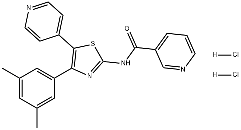 3-Pyridinecarboxamide, N-[4-(3,5-dimethylphenyl)-5-(4-pyridinyl)-2-thiazolyl]-, hydrochloride (1:2) Struktur