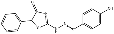 2-[N-(4-Hydroxy-benzylidene)-hydrazino]-5-phenyl-thiazol-4-one Struktur