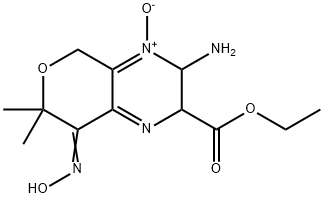 2H-Pyrano[3,4-b]pyrazine-2-carboxylicacid,3-amino-3,5,7,8-tetrahydro-8-(hydroxyimino)-7,7-dimethyl-,ethylester,4-oxide(9CI) Struktur