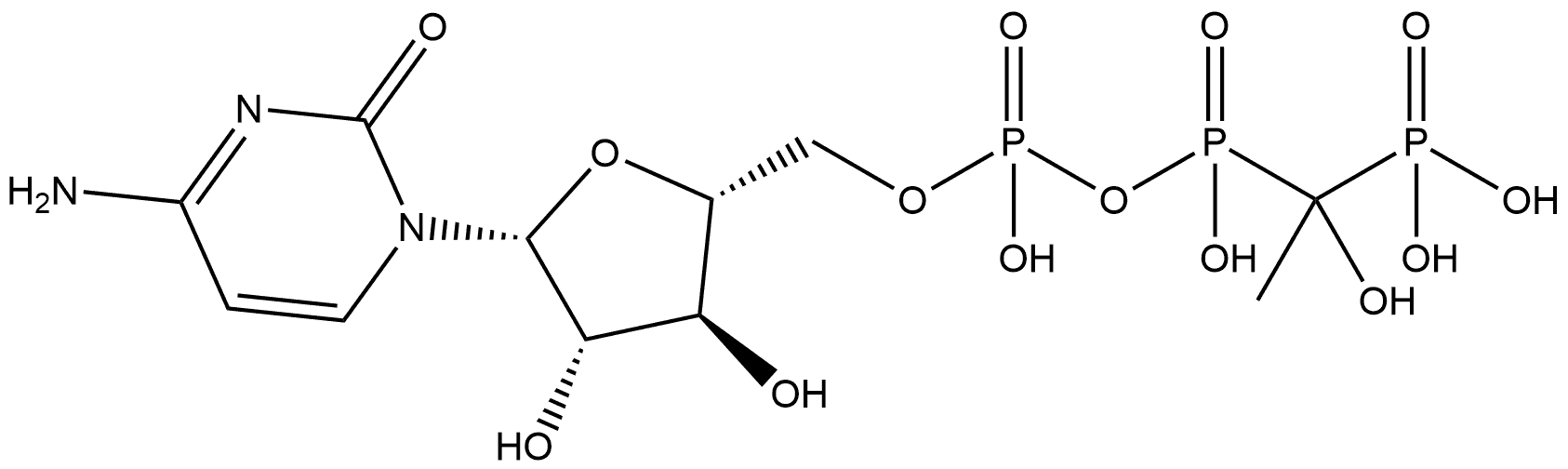 2(1H)-Pyrimidinone, 4-amino-1-[5-O-(1,3,4,5,5-pentahydroxy-4-methyl-1,3,5-trioxido-2-oxa-1,3,5-triphosphapent-1-yl)-β-D-arabinofuranosyl]- Struktur