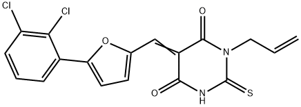 4,6(1H,5H)-Pyrimidinedione, 5-[[5-(2,3-dichlorophenyl)-2-furanyl]methylene]dihydro-1-(2-propen-1-yl)-2-thioxo- Struktur