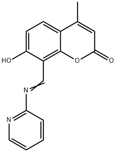 2H-1-Benzopyran-2-one, 7-hydroxy-4-methyl-8-[(2-pyridinylimino)methyl]- Struktur