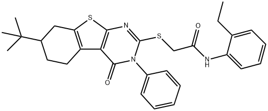 2-[(7-tert-butyl-4-oxo-3-phenyl-5,6,7,8-tetrahydro-[1]benzothiolo[2,3-d]pyrimidin-2-yl)sulfanyl]-N-(2-ethylphenyl)acetamide Struktur