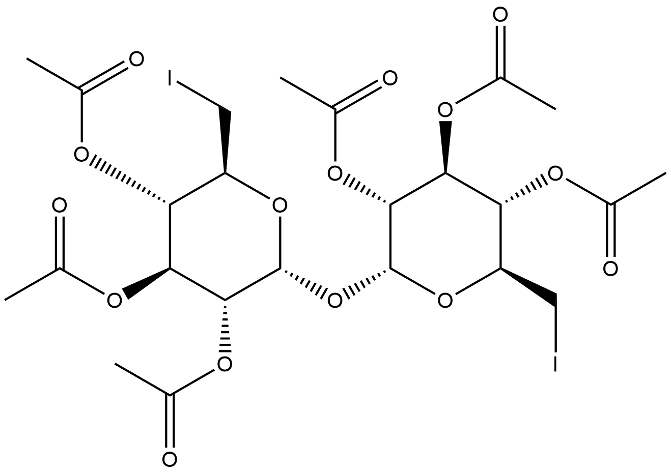 α-D-Glucopyranoside, 2,3,4-tri-O-acetyl-6-deoxy-6-iodo-α-D-glucopyranosyl 6-deoxy-6-iodo-, 2,3,4-triacetate Struktur