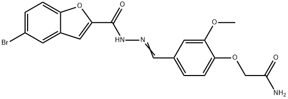 2-(4-{2-[(5-bromo-1-benzofuran-2-yl)carbonyl]carbohydrazonoyl}-2-methoxyphenoxy)acetamide Struktur