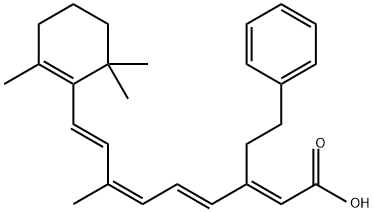 2,4,6,8-Nonatetraenoic acid, 7-methyl-3-(2-phenylethyl)-9-(2,6,6-trimethyl-1-cyclohexen-1-yl)-, (2E,4E,6Z,8E)- Struktur