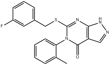 4H-Pyrazolo[3,4-d]pyrimidin-4-one, 6-[[(3-fluorophenyl)methyl]thio]-1,5-dihydro-5-(2-methylphenyl)- Struktur