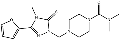 4-[[3-(furan-2-yl)-4-methyl-5-sulfanylidene-1,2,4-triazol-1-yl]methyl]-N,N-dimethylpiperazine-1-carboxamide Struktur