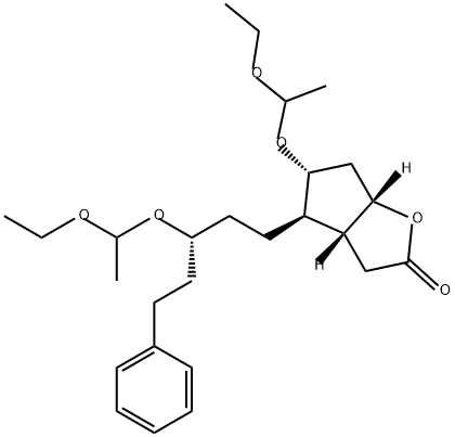 2H-Cyclopenta[b]furan-2-one, 5-(1-ethoxyethoxy)-4-[(3R)-3-(1-ethoxyethoxy)-5-phenylpentyl]hexahydro-, (3aR,4R,5R,6aS)- Struktur