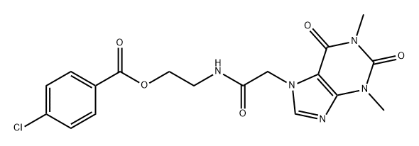 Benzoic acid, 4-chloro-, 2-[[2-(1,2,3,6-tetrahydro-1,3-dimethyl-2,6-dioxo-7H-purin-7-yl)acetyl]amino]ethyl ester Struktur