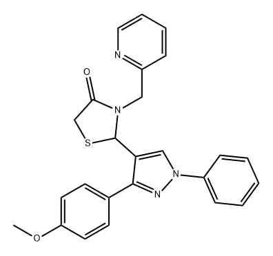 4-Thiazolidinone, 2-[3-(4-methoxyphenyl)-1-phenyl-1H-pyrazol-4-yl]-3-(2-pyridinylmethyl)- Struktur