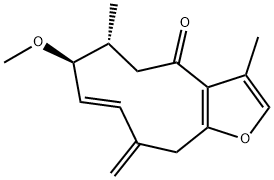 Cyclodeca[b]furan-4(5H)-one, 6,7,10,11-tetrahydro-7-methoxy-3,6-dimethyl-10-methylene-, (6R,7S,8E)- Struktur