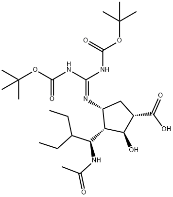 Cyclopentanecarboxylic acid, 3-[(1S)-1-(acetylamino)-2-ethylbutyl]-4-[[bis[[(1,1-dimethylethoxy)carbonyl]amino]methylene]amino]-2-hydroxy-, (1S,2S,3R,4R)-