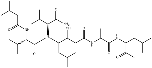 L-Valinamide, N-(3-methyl-1-oxobutyl)-L-valyl-N-[4-[[2-[(1-acetyl-3-methylbutyl)amino]-1-methyl-2-oxoethyl]amino]-2-hydroxy-1-(2-methylpropyl)-4-oxobutyl]- (9CI) Struktur