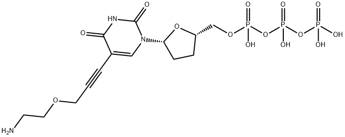 Uridine 5'-(tetrahydrogen triphosphate), 5-[3-(2-aminoethoxy)-1-propyn-1-yl]-2',3'-dideoxy- Struktur