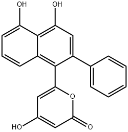 2H-Pyran-2-one, 6-(4,5-dihydroxy-2-phenyl-1-naphthalenyl)-4-hydroxy- Struktur