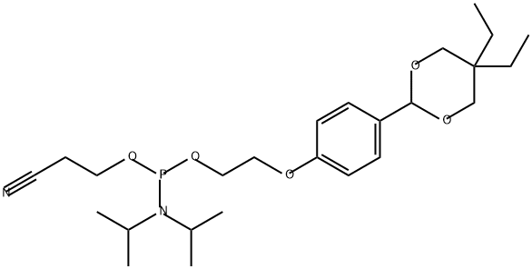 2-[4-(5,5-Diethyl-1,3-dioxan-2-yl)phenoxy]ethan-1-yl-[(2-cyanoethyl)-(N,N-diisopropyl)]-phosphoramidite Struktur