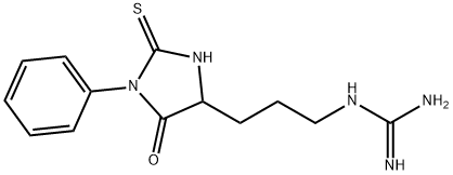 2-[3-(5-oxo-1-phenyl-2-sulfanylideneimidazolidin-4-yl)propyl]guanidine Struktur