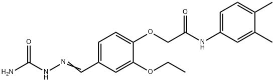 2-{4-[2-(aminocarbonyl)carbohydrazonoyl]-2-ethoxyphenoxy}-N-(3,4-dimethylphenyl)acetamide Struktur