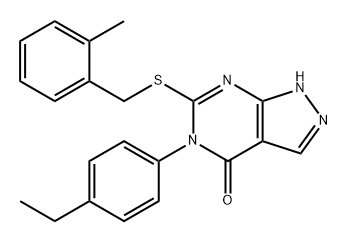 4H-Pyrazolo[3,4-d]pyrimidin-4-one, 5-(4-ethylphenyl)-1,5-dihydro-6-[[(2-methylphenyl)methyl]thio]- Struktur