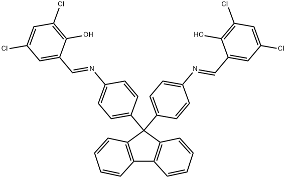 2,2'-[9H-fluorene-9,9-diylbis(4,1-phenylenenitrilomethylylidene)]bis(4,6-dichlorophenol) Struktur