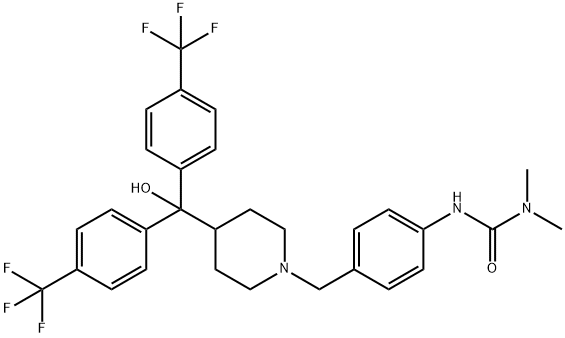 Urea, N'-[4-[[4-[hydroxybis[4-(trifluoromethyl)phenyl]methyl]-1-piperidinyl]methyl]phenyl]-N,N-dimethyl- Struktur