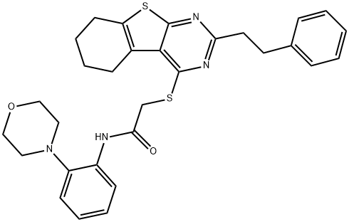 Acetamide, N-[2-(4-morpholinyl)phenyl]-2-[[5,6,7,8-tetrahydro-2-(2-phenylethyl)[1]benzothieno[2,3-d]pyrimidin-4-yl]thio]- Struktur