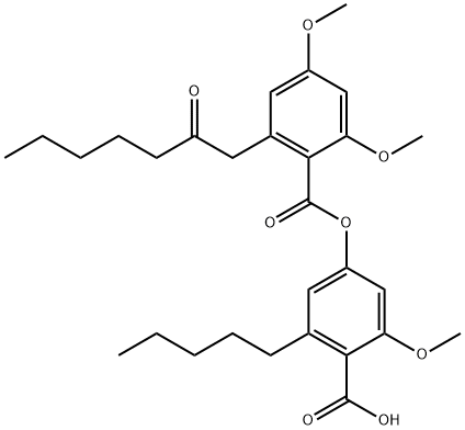 Benzoic acid, 2,4-dimethoxy-6-(2-oxoheptyl)-, 4-carboxy-3-methoxy-5-pentylphenyl ester Struktur