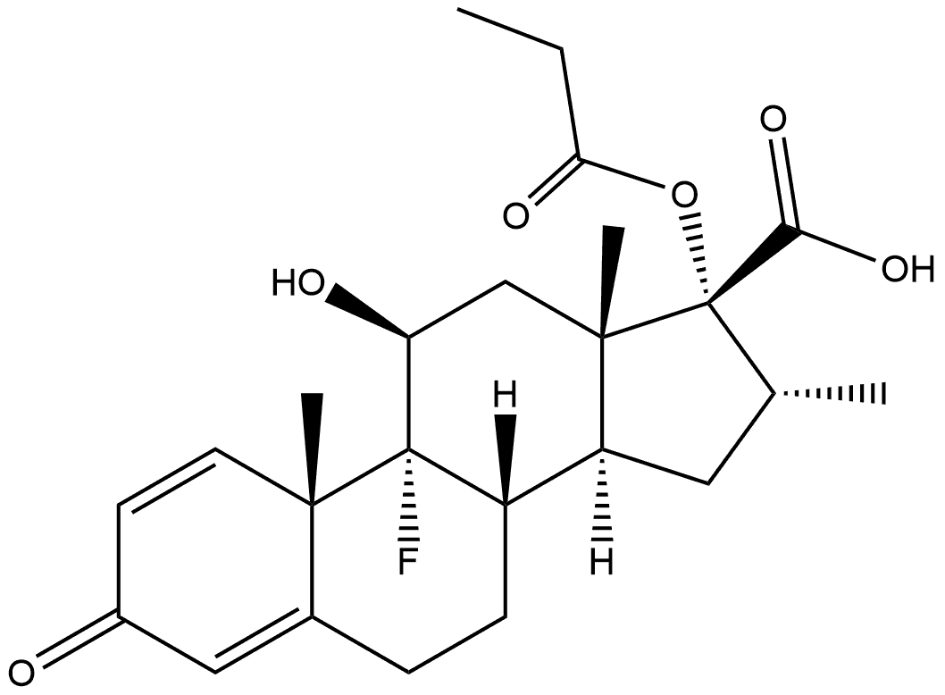 Androsta-1,4-diene-17-carboxylic acid, 9-fluoro-11-hydroxy-16-methyl-3-oxo-17-(1-oxopropoxy)-, (11β,16α,17α)- (9CI) Struktur