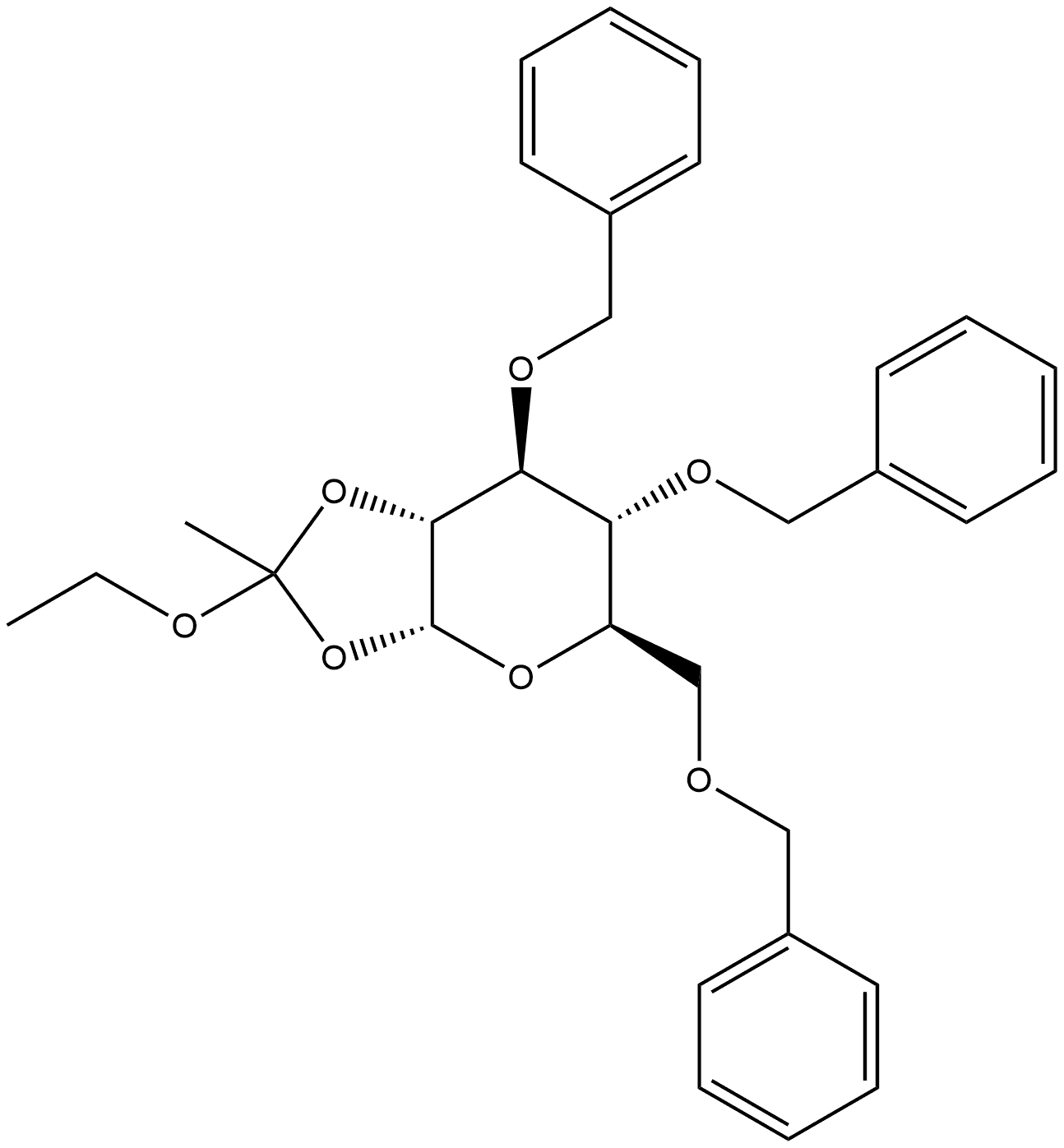 α-D-Glucopyranose, 1,2-O-(1-ethoxyethylidene)-3,4,6-tris-O-(phenylmethyl)- Struktur