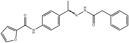 N-[4-[(E)-C-methyl-N-[(2-phenylacetyl)amino]carbonimidoyl]phenyl]furan-2-carboxamide Struktur