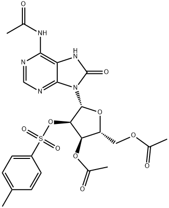 Adenosine, N-acetyl-7,8-dihydro-8-oxo-, 3',5'-diacetate 2'-(4-methylbenzenesulfonate) (9CI) Struktur