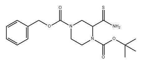 1,4-Piperazinedicarboxylic acid, 2-(aminothioxomethyl)-, 1-(1,1-dimethylethyl) 4-(phenylmethyl) ester Struktur