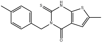 6-methyl-3-[(4-methylphenyl)methyl]-2-sulfanylidene-1H-thieno[2,3-d]pyrimidin-4-one Struktur