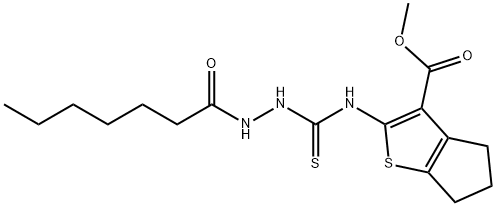 methyl 2-(2-heptanoylhydrazinecarbothioamido)-5,6-dihydro-4H-cyclopenta[b]thiophene-3-carboxylate Struktur