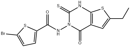 5-bromo-N-(6-ethyl-4-oxo-2-sulfanylidene-1H-thieno[2,3-d]pyrimidin-3-yl)thiophene-2-carboxamide Struktur