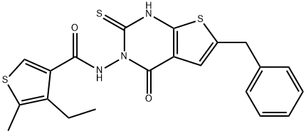 N-(6-benzyl-4-oxo-2-sulfanylidene-1H-thieno[2,3-d]pyrimidin-3-yl)-4-ethyl-5-methylthiophene-3-carboxamide Struktur