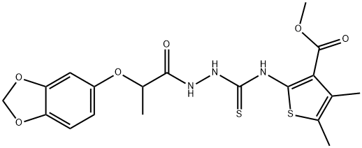 methyl 2-(2-(2-(benzo[d][1,3]dioxol-5-yloxy)propanoyl)hydrazinecarbothioamido)-4,5-dimethylthiophene-3-carboxylate Struktur