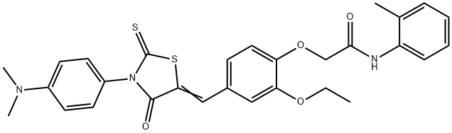 2-[4-[(E)-[3-[4-(dimethylamino)phenyl]-4-oxo-2-sulfanylidene-1,3-thiazolidin-5-ylidene]methyl]-2-ethoxyphenoxy]-N-(2-methylphenyl)acetamide Struktur