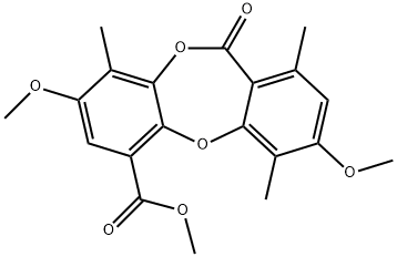 11H-Dibenzo[b,e][1,4]dioxepin-6-carboxylic acid, 3,8-dimethoxy-1,4,9-trimethyl-11-oxo-, methyl ester Struktur