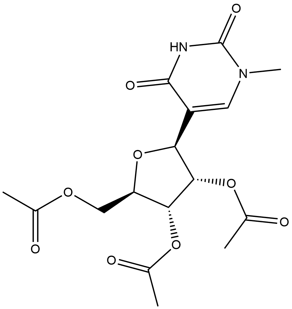 2,4(1H,3H)-Pyrimidinedione, 1-methyl-5-(2,3,5-tri-O-acetyl-β-D-ribofuranosyl)- Struktur