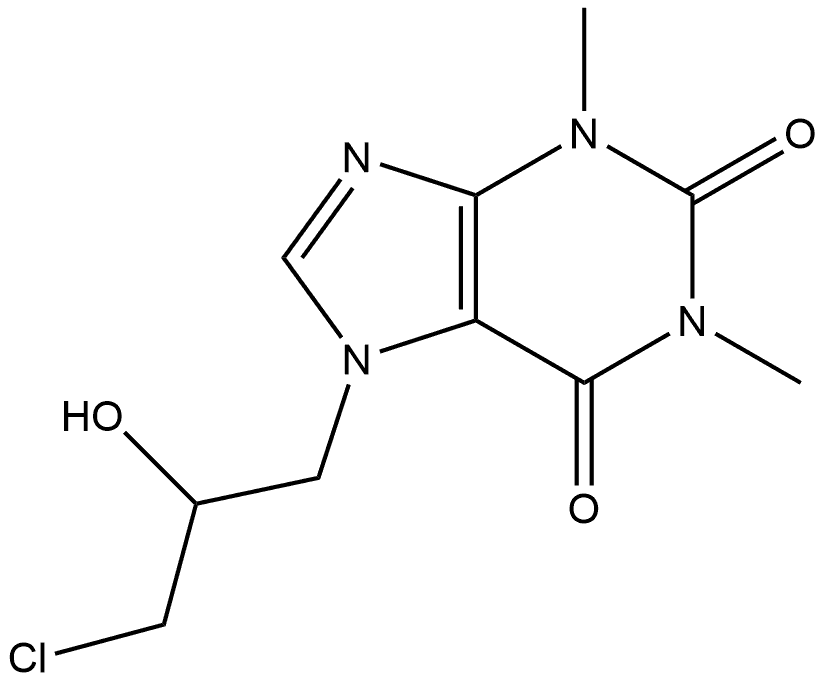 1H-Purine-2,6-dione, 7-(3-chloro-2-hydroxypropyl)-3,7-dihydro-1,3-dimethyl-, (+)- Struktur